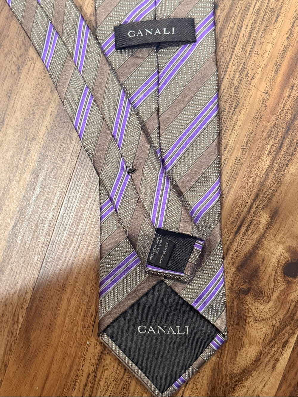 Canali Men's Purple Striped W/ Brown Silk Tie Made In Italy